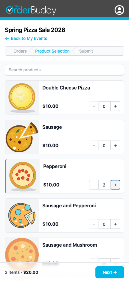 Product selection on mobile